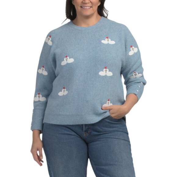 cupcakes & cashmere Sweaters - CUPCAKES & CASHMERE Plus Embroidered Swans Saddle Shoulder Sweater